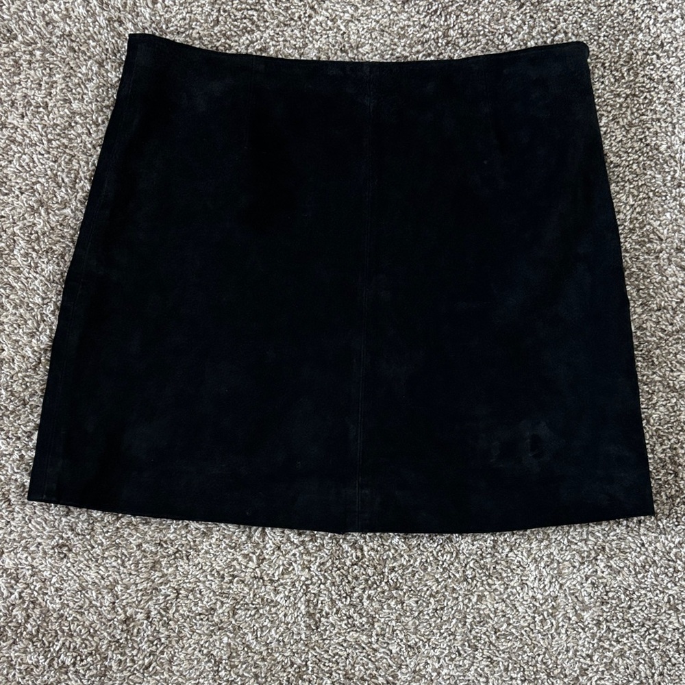 Black Suede Genuine Leather Mini Skirt Size 6